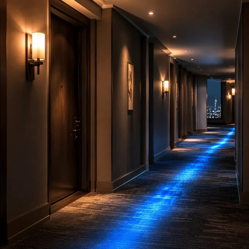 Automated amenity delivery route in a hotel corridor