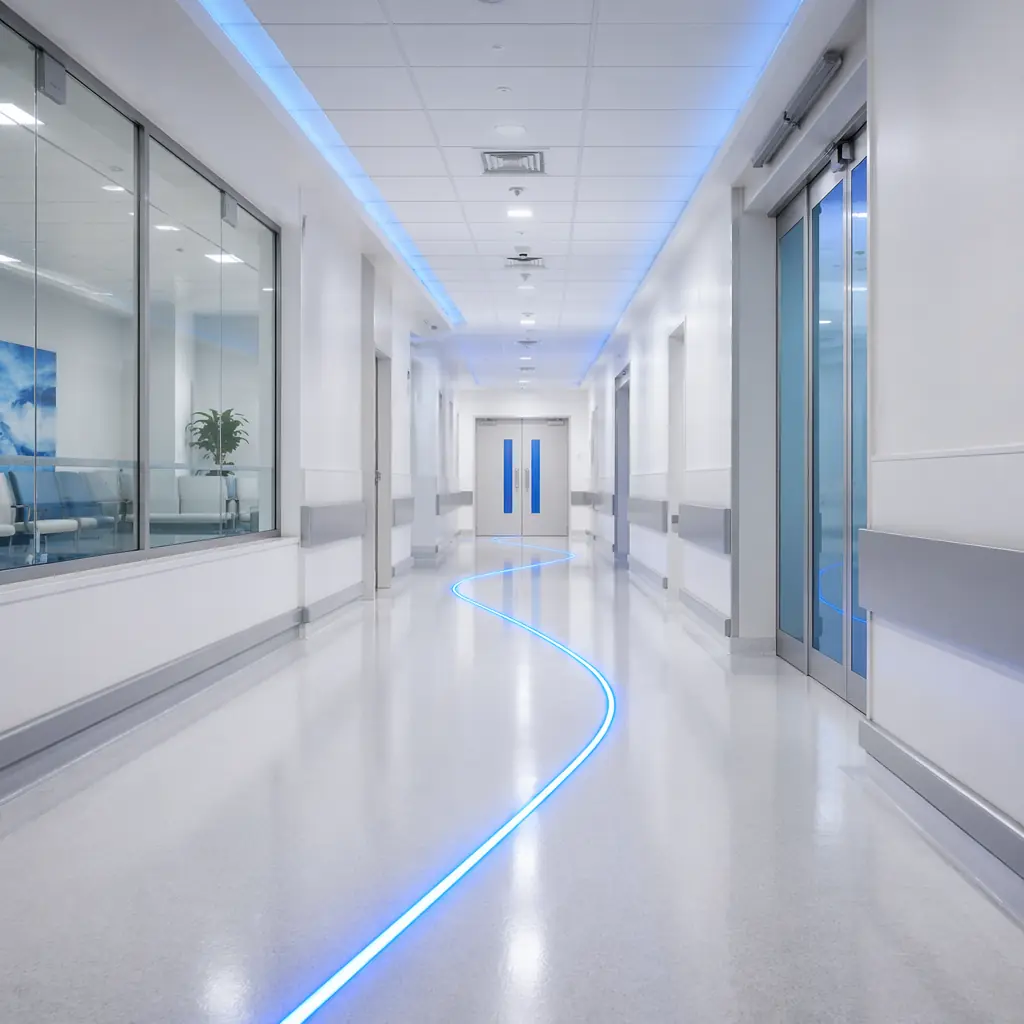 Automated medical supply delivery route in a hospital corridor