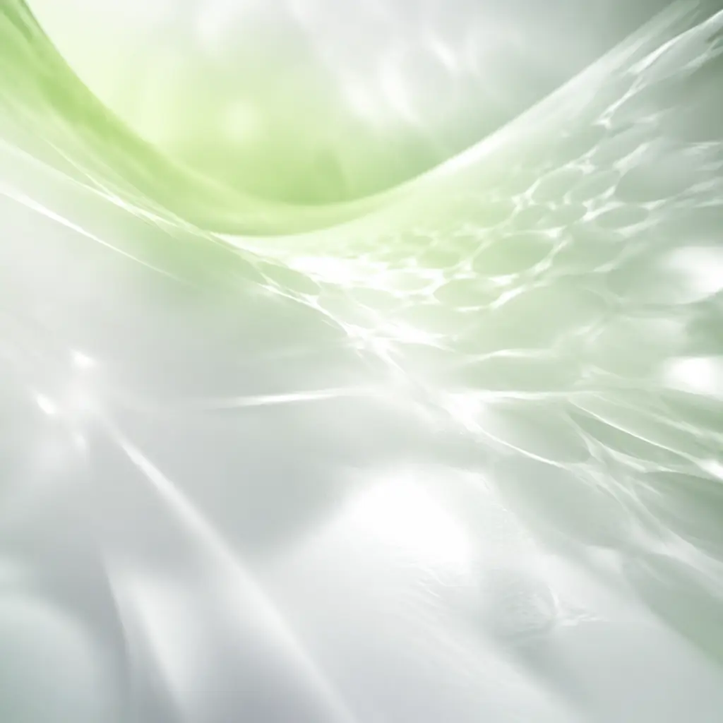 Soft green and white light diffusion patterns spreading across a pristine surface, suggesting sterile medical environments and biological safety