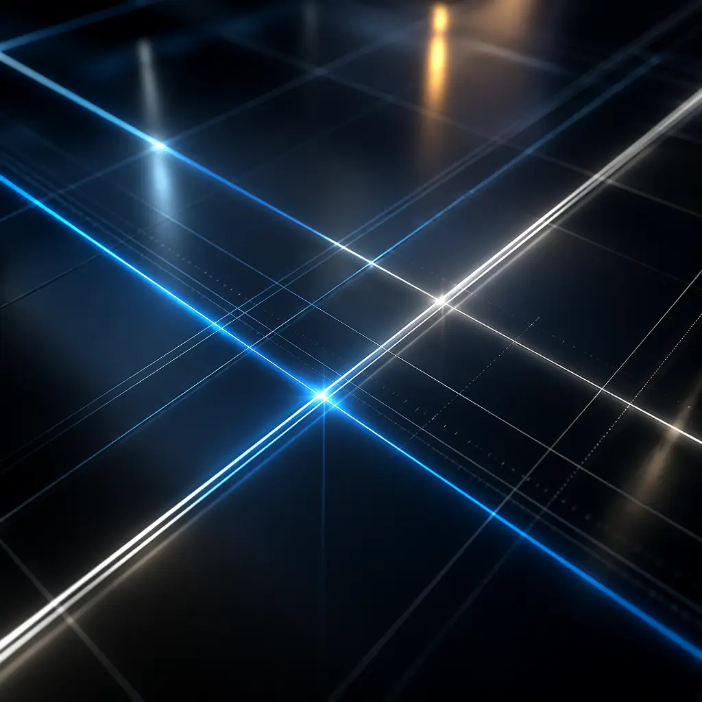 Abstract composition of layered translucent planes intersecting at varying opacities, suggesting pricing tiers and market segmentation against a cool gradient with warm accent geometry