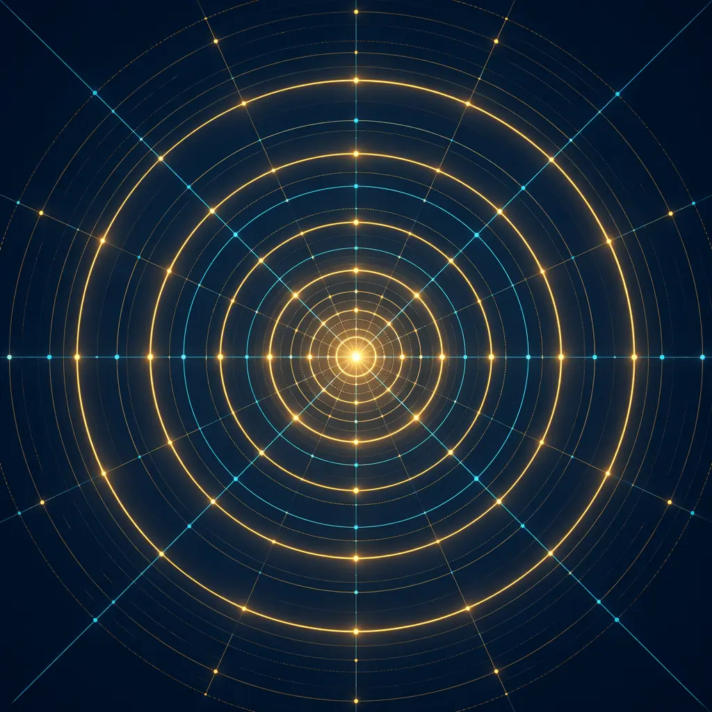Layered translucent planes radiating outward in gold and navy, with precise geometric intersections suggesting systematic rollout and expanding operational coverage