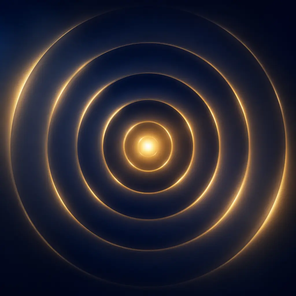 Concentric rings of golden light radiating outward against a deep navy background, suggesting the expanding scope and compounding value of phased automation adoption