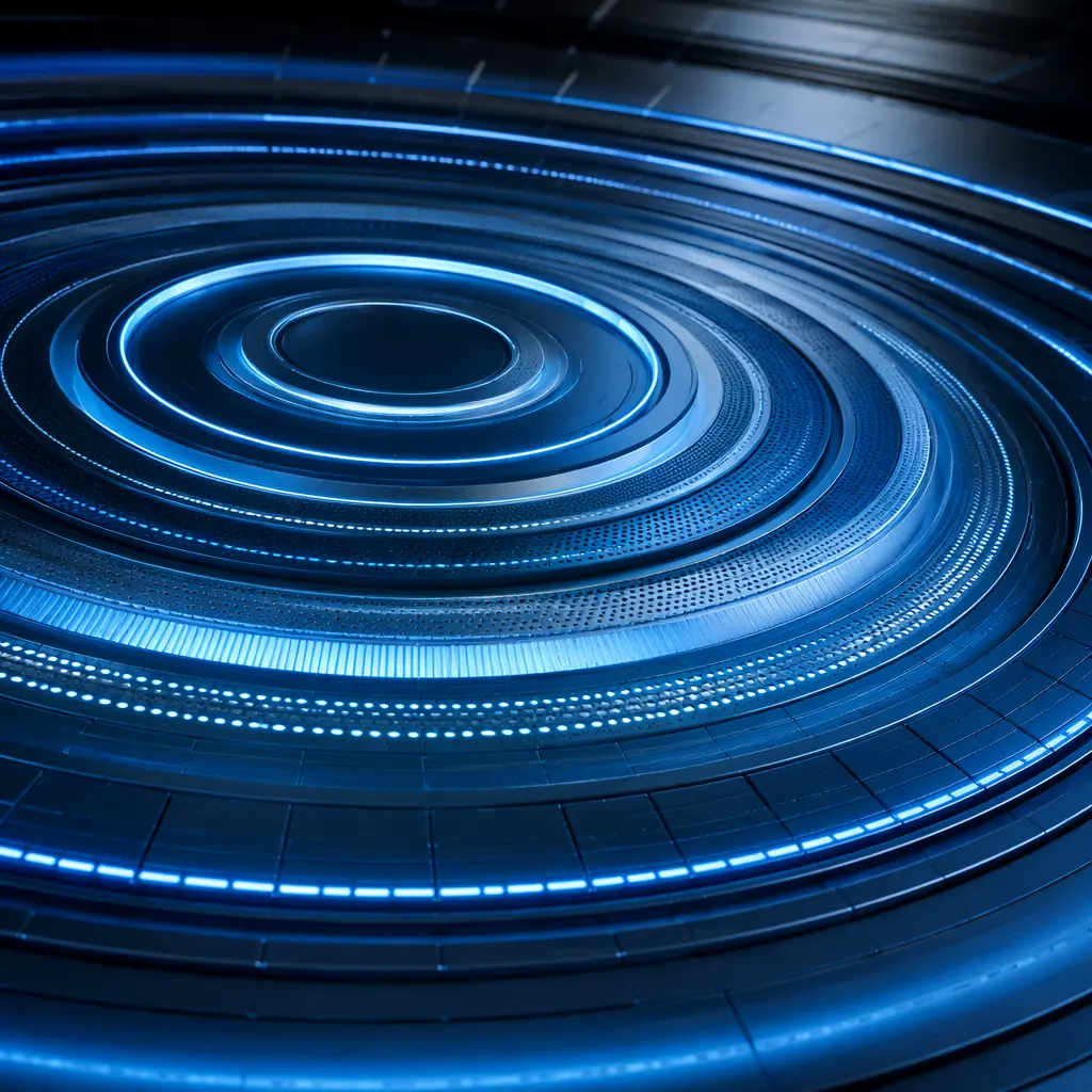 Concentric rings of blue-tinted light radiating outward across a dark technical surface, with precise geometric patterns suggesting the structured, measured environment of a data center monitoring console