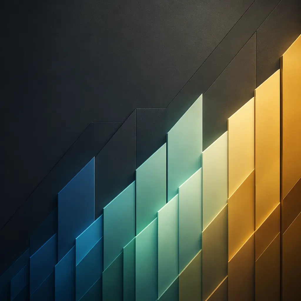 A gradient of geometric light shapes transitioning from warm to cool tones, representing the structured optimization of a facility cleaning program from baseline to peak performance