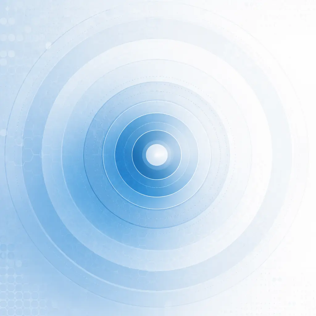 Professional abstract visualization of concentric quality assurance rings radiating outward, cool pharmaceutical blue transitioning to clean white, geometric precision suggesting ISO-classified environmental monitoring zones
